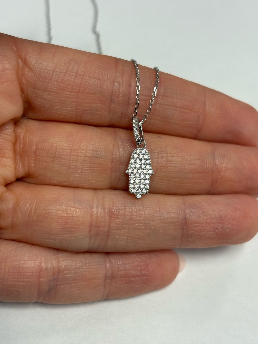 Suzy Levian Sterling Silver Pave White CZ Hamsa Pendant Necklace NWT